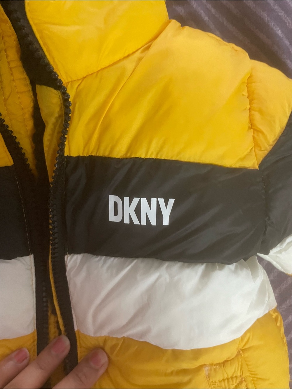 DKNY Kids Yellow, Black & White Colorblock Puffer Jacket